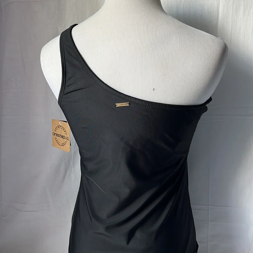 Nine West Women Swimsuit Black One Piece One Shoulder New Large - Picture 3 of 14